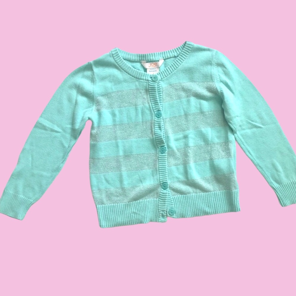 Girl’s Aqua Green Metallic Stripes Toddler Sweater